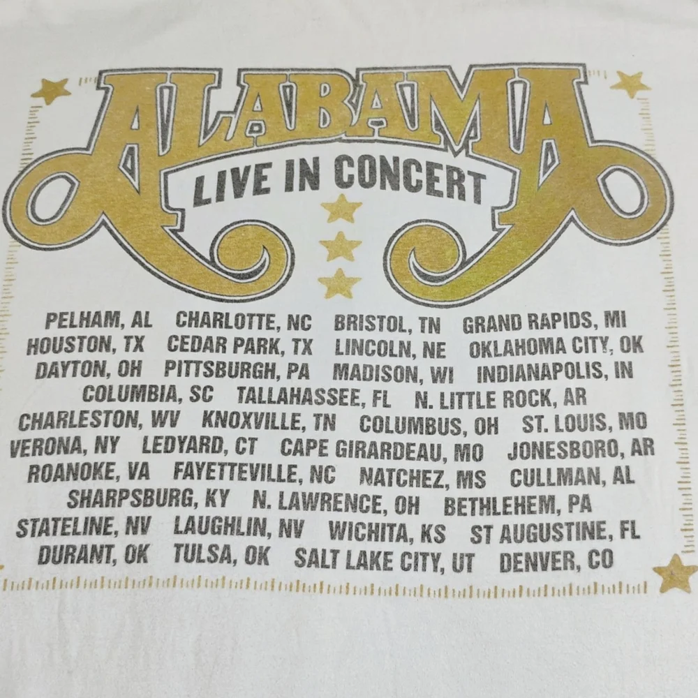 Gildan ALABAMA Live In Concert Vintage Tour Shirt XL Cream Short Sleeve Tee - Picture 6 of 12